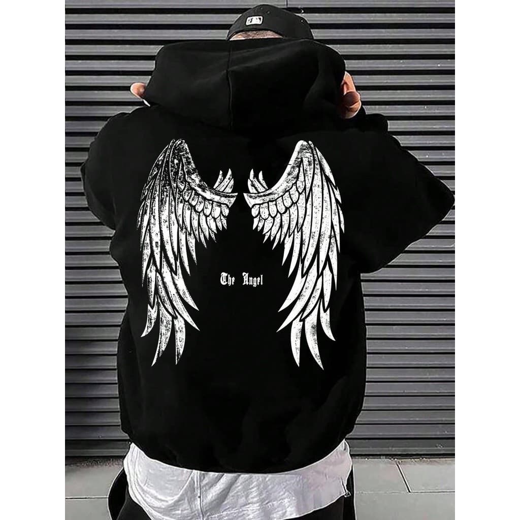 Blusa Moletom Masculina Streetwear Asas Anjos Jaqueta Estampada Inverno Quente Look Casual