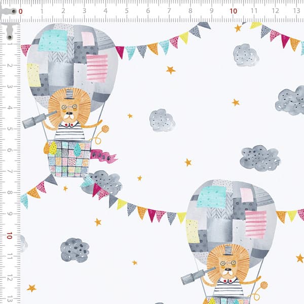 Tecido Tricoline Digital Aquarela Leão no Balão Pano Patchwork Costura Ateliê Artesanato DIY