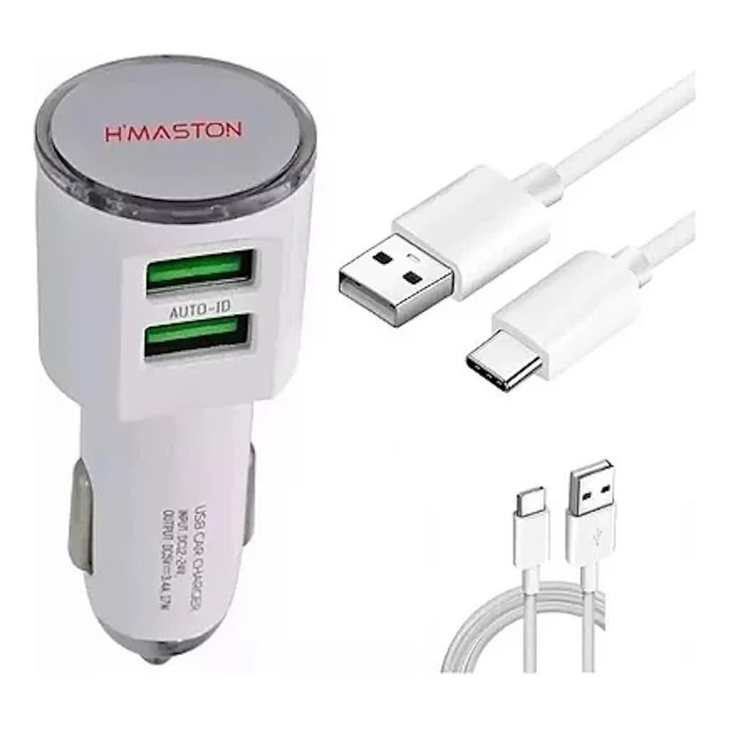 Kit Carregador Veicular Duas Saídas 4.8a Turbo + Cabo USB A  /  Tipo C