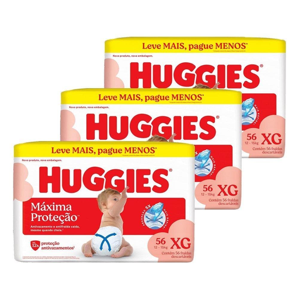 Fralda Descartável Huggies Máxima Proteção XG - 3 Pacotes com 56 Fraldas - Total de 168 Tiras
