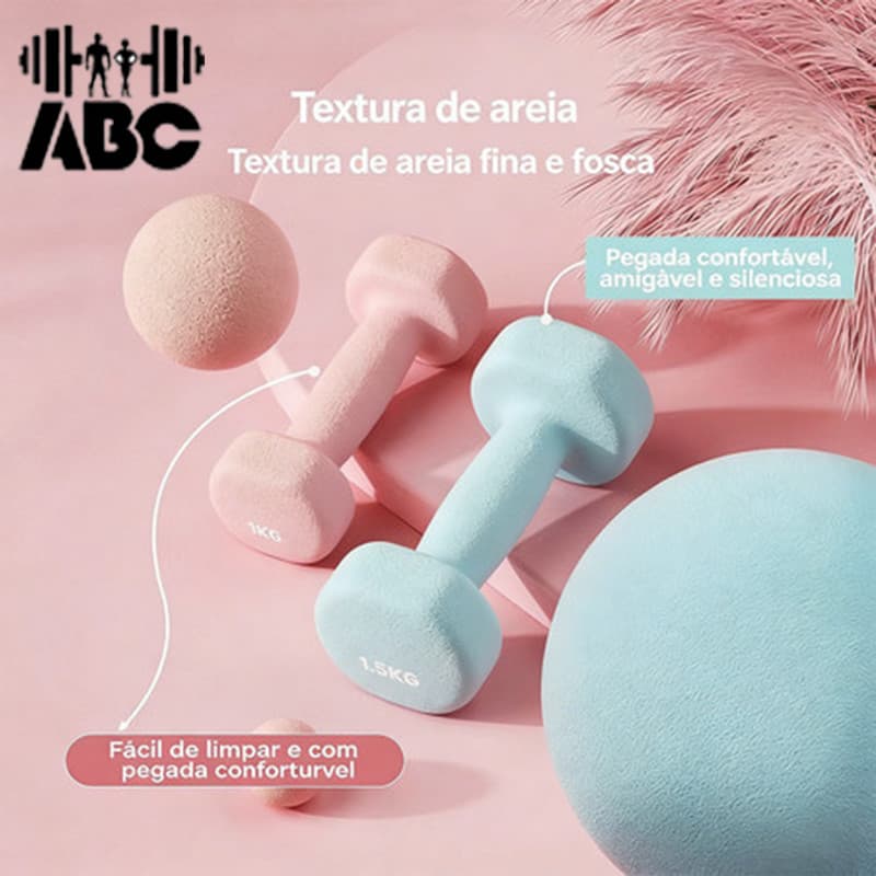 Par Halter Sextavado Emborrachado 1ou 2kg Academia Musculação
