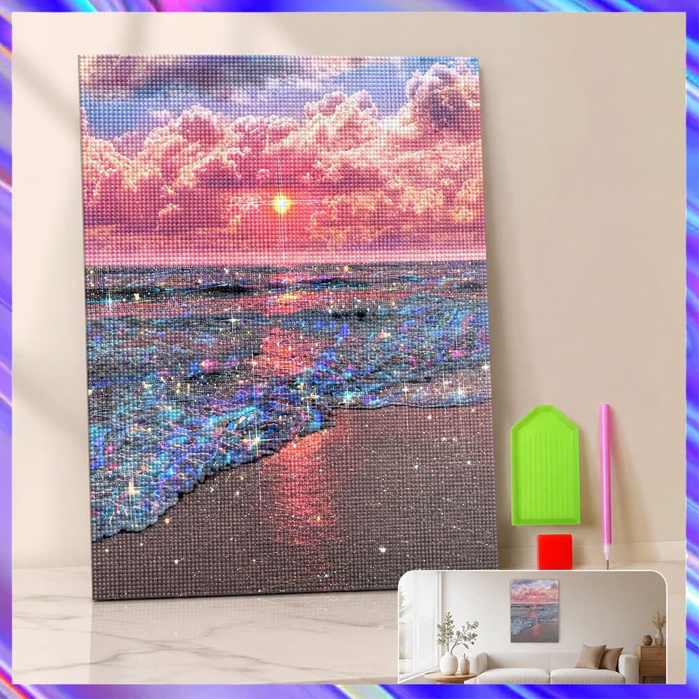 30 x 40 cm, Conjunto de 5D Praia das Nuvens Rosa Diamante Arte Pintura DIY Diamante quadrados, pintura diamante 5D DIY