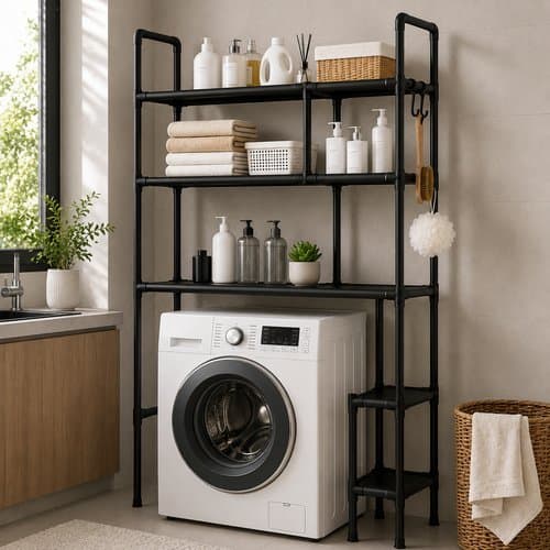 Estante Organizadora Multiuso Preta Compacta Resistente Lavanderia Banheiro Sala Cozinha