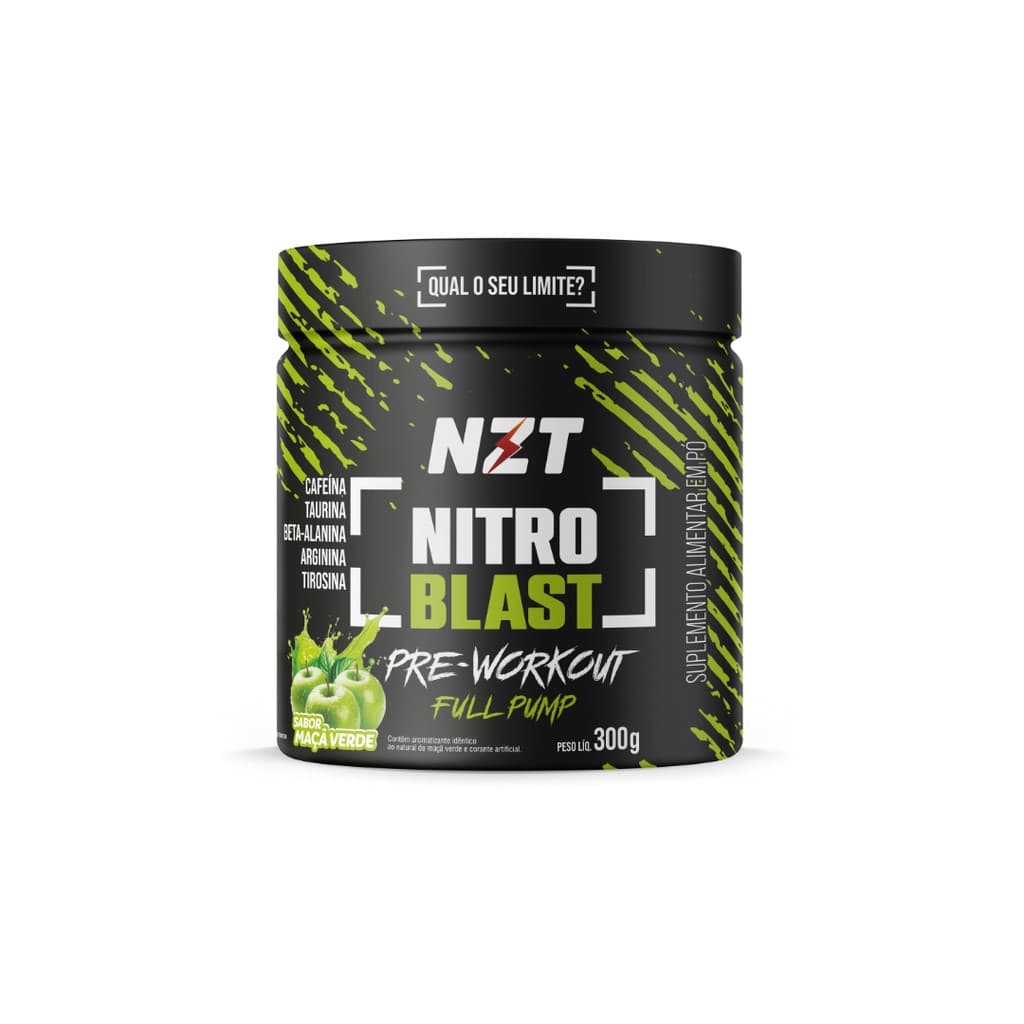 Pré-Treino Nitro Blast NZT 300g Sabor Maçã Verde Full Pump Treinos Academia - Envio Imediato