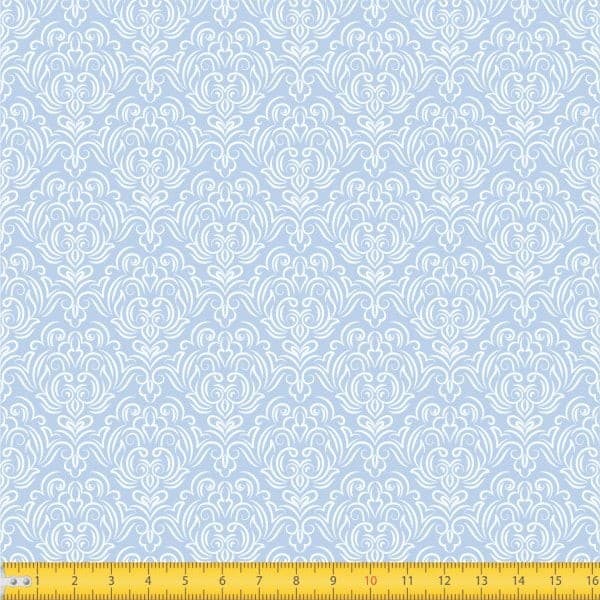 Tecido Tricoline Estampado Arabesco Fundo Azul Bebê Geométricos Costura Patchwork Artesanato