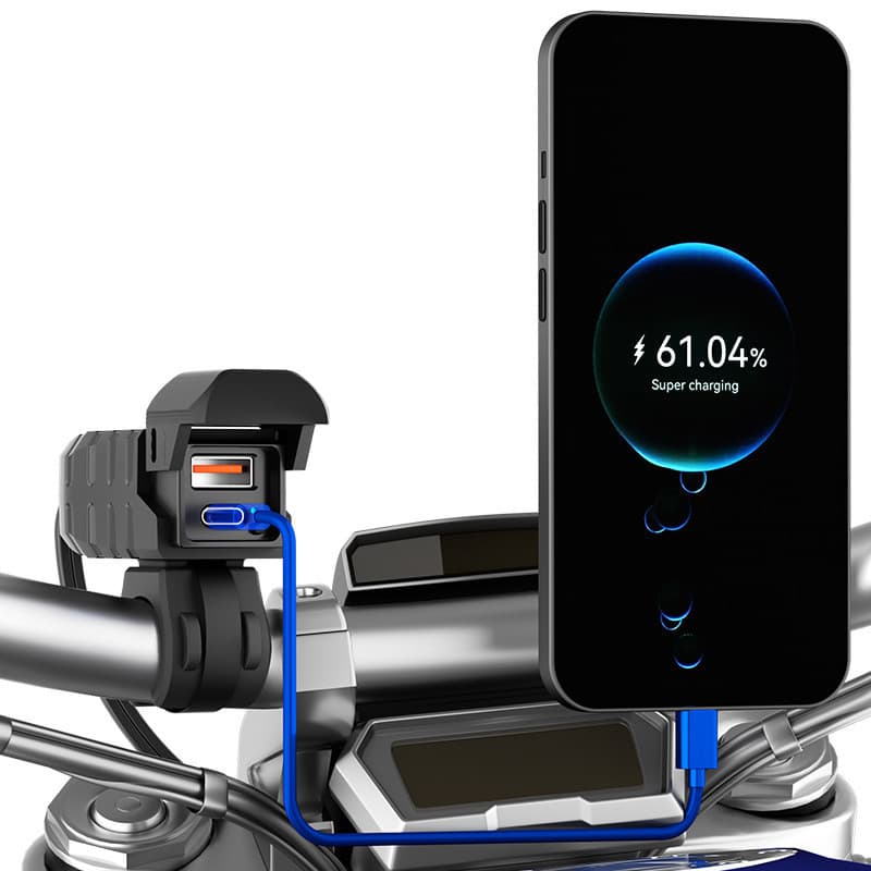Carregador de celular para motocicleta com Mini interruptor, luz indicadora, carregador de carro PD, carga Super rápida,