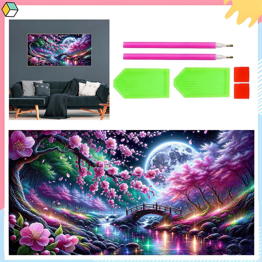 Flores de cerejeira, 70 x 40 cm, kit DIY para pintura com diamantes 5D, ferramentas para pintura com diamantes quadrados
