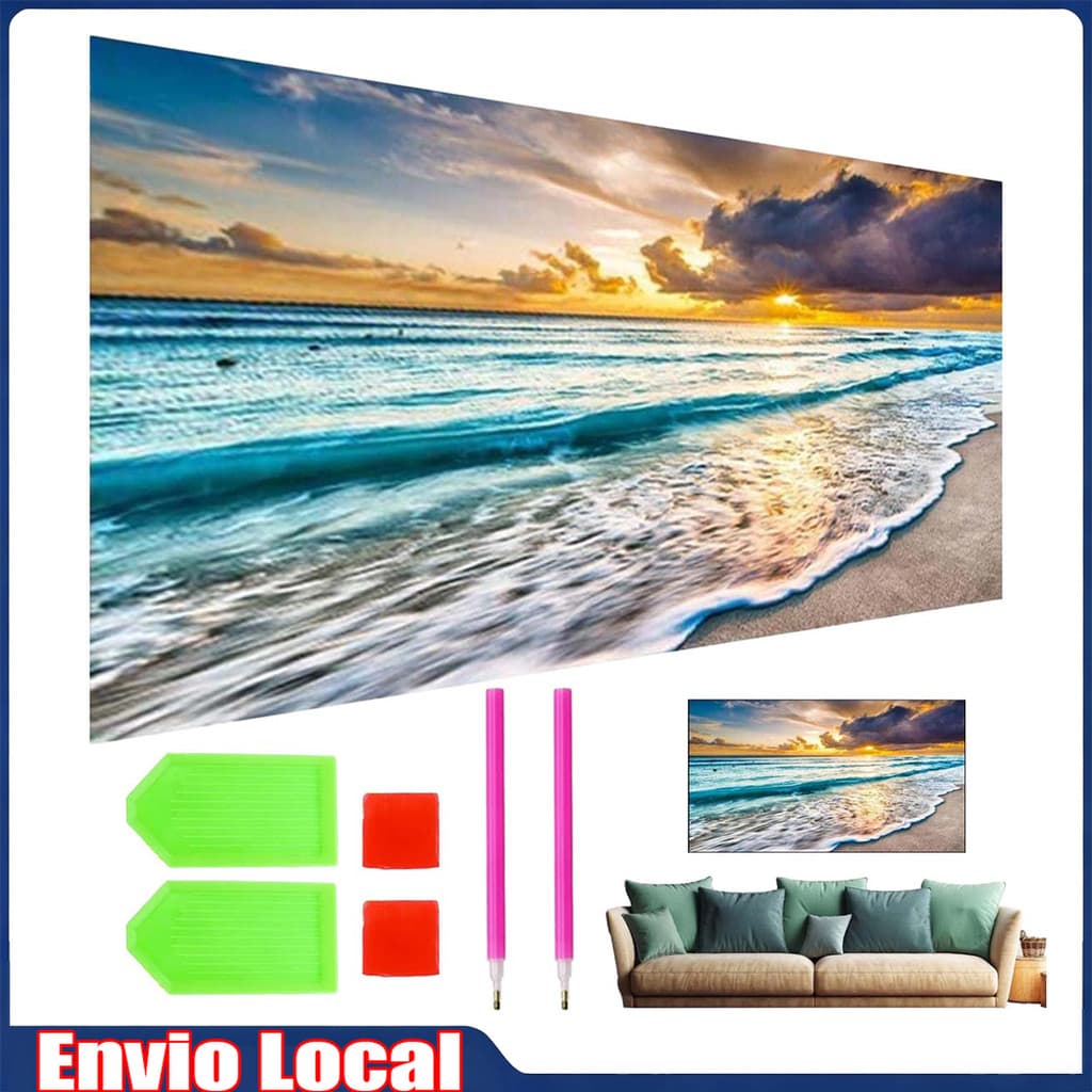 Crianças redondas pintura diamante beira-mar pôr do sol conjunto, adulto 5D pintura de arte diamante DIY-70x40cm pintura