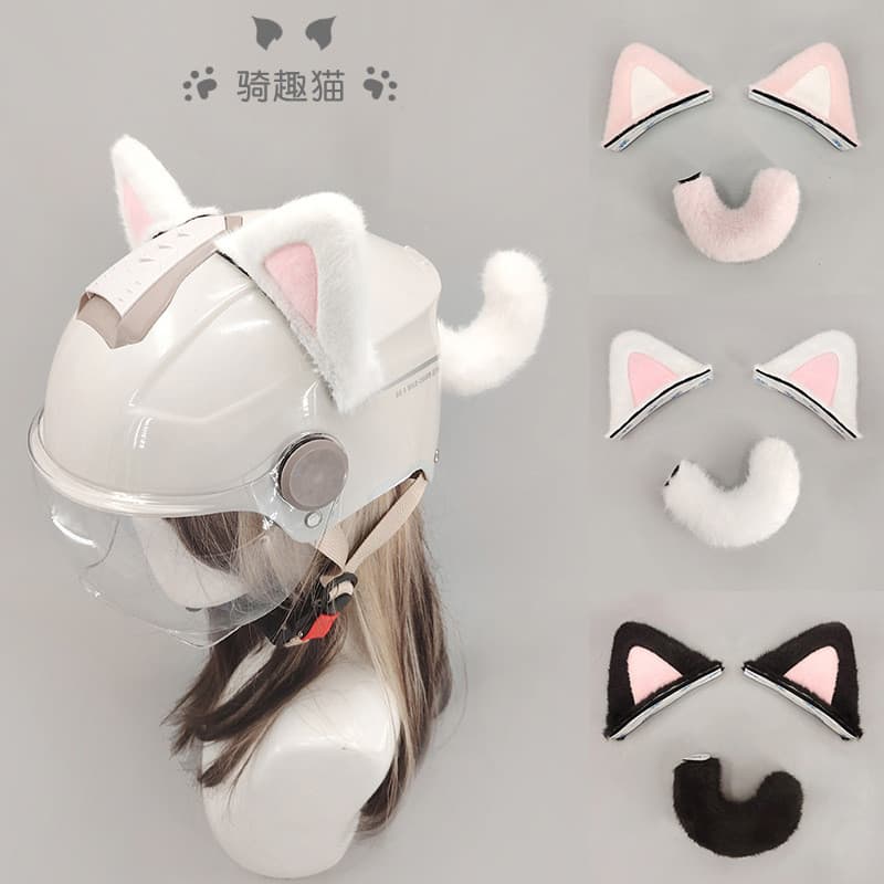 Acessório para Capacete de Moto e Veículo Elétrico com Orelhas de Gato de Pelúcia e Cauda de Gato, Decoração para Capace