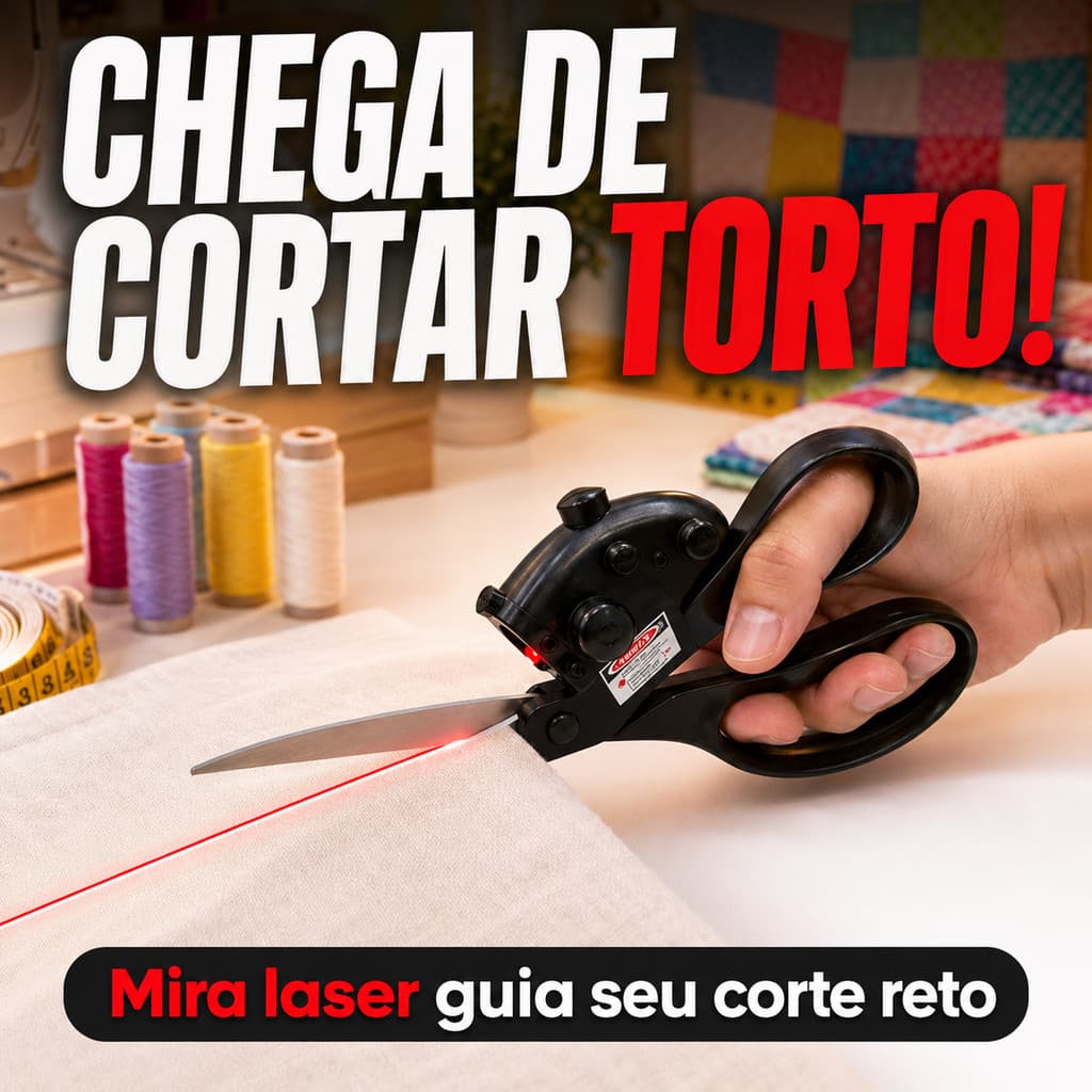 Tesoura com Mira Laser Corte Reto Preciso Tecido Papel Feltro EVA Artesanato Costura Patchwork 21cm