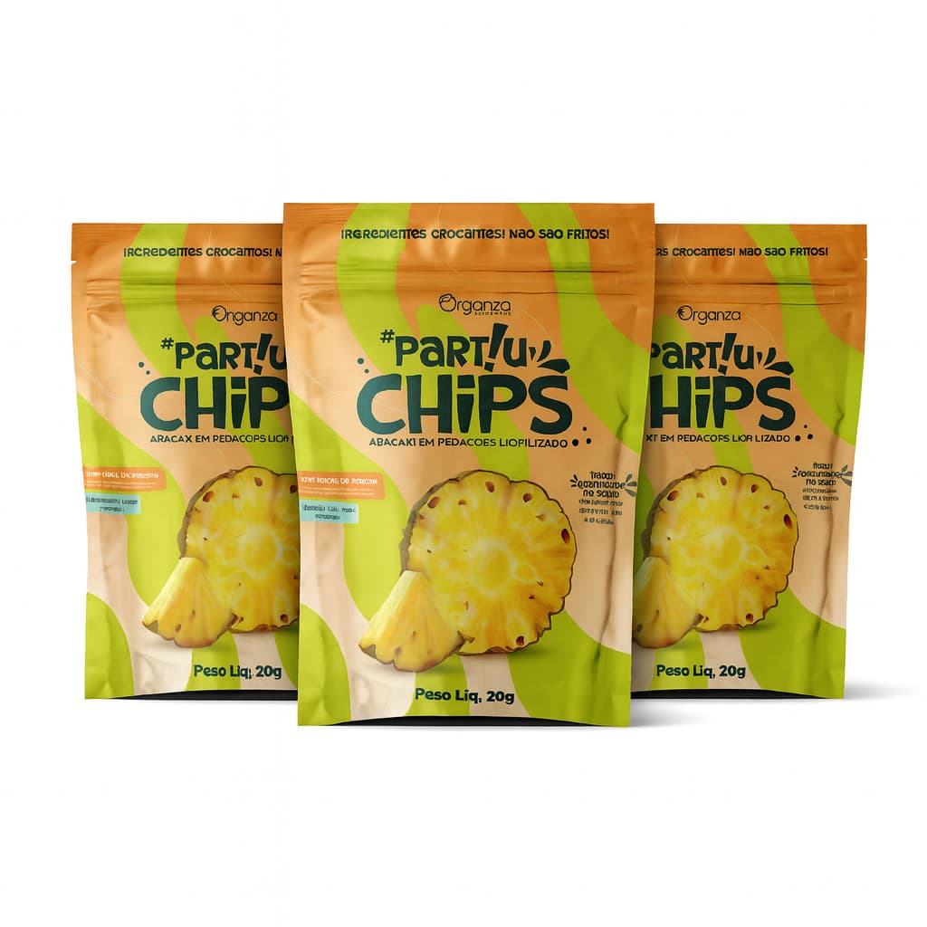 Pack 3 Partiu Chips Snack Liofilizado  Organza 60g 3un Leve Saudável e Sem Adição de Açúcar Pronto Para Seu Dia