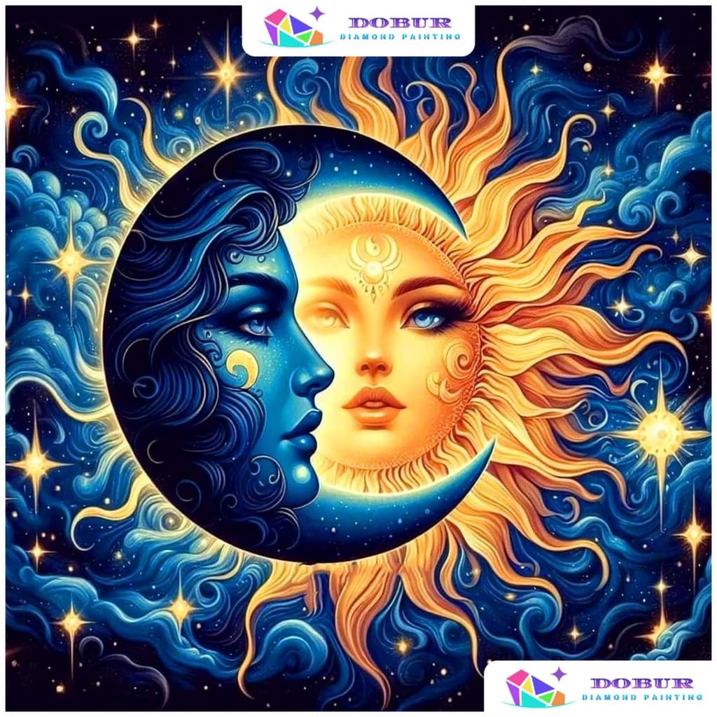DOBUR | Conjunto De Pintura Diamante Sol E Lua 5D DIY Redondo/Quadrado Completo Broca Lona Com Número Artesanato Present