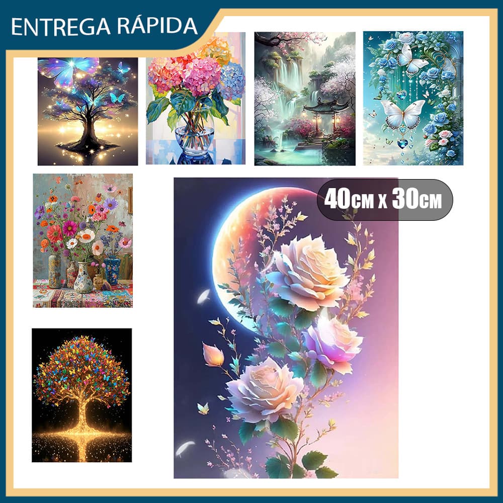 Pintura Diamante 5D Pintura De Diamante Pintura Diy 5D Diamante Quadrado Com 40x30cm Plantas com Flores Diamante Art