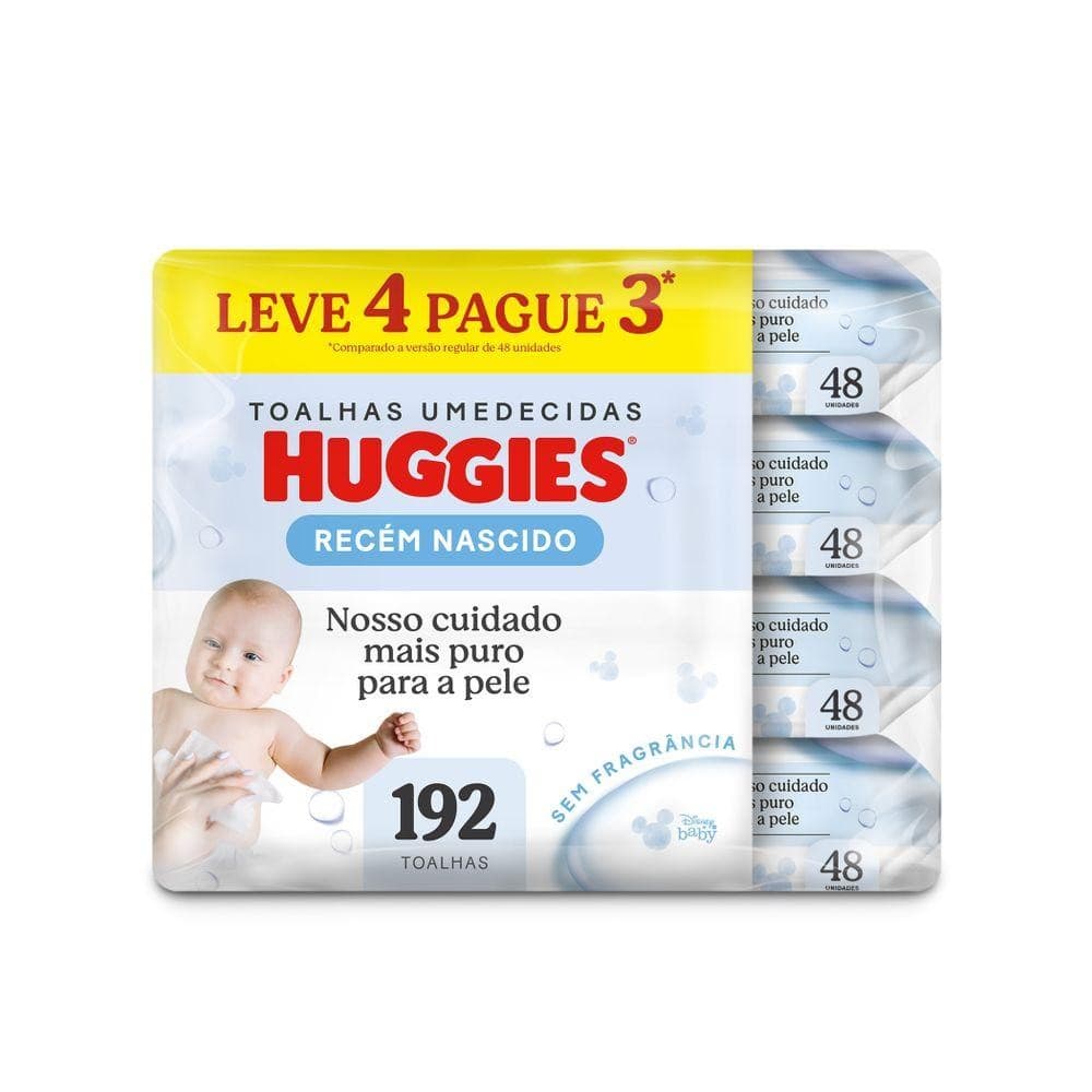 TOALHA UMEDECIDA HUGGIES RECÉM-NASCIDO 48 UNIDADES 4 PACOTES