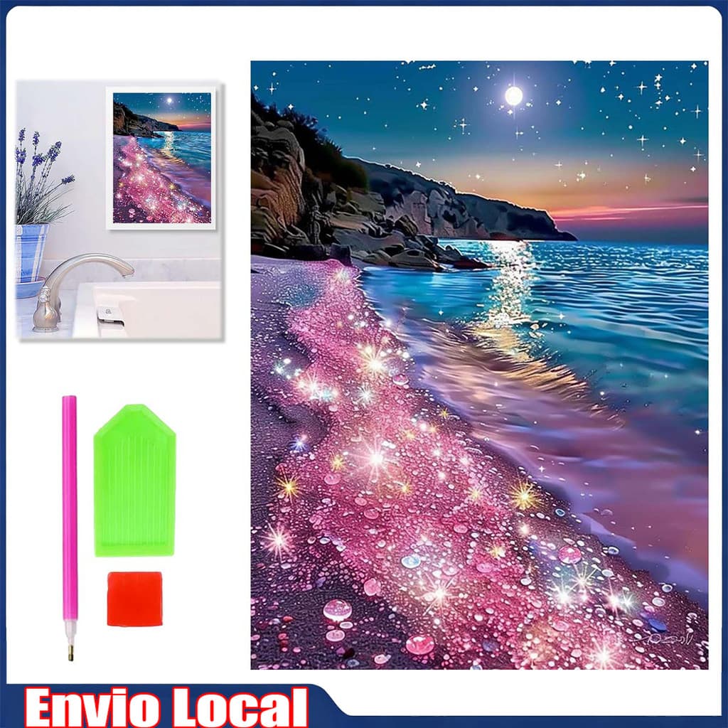 Praia rosa, conjunto de pintura diamante, pintura de diamante quadrado 5D, arte artesanal 30x40cm