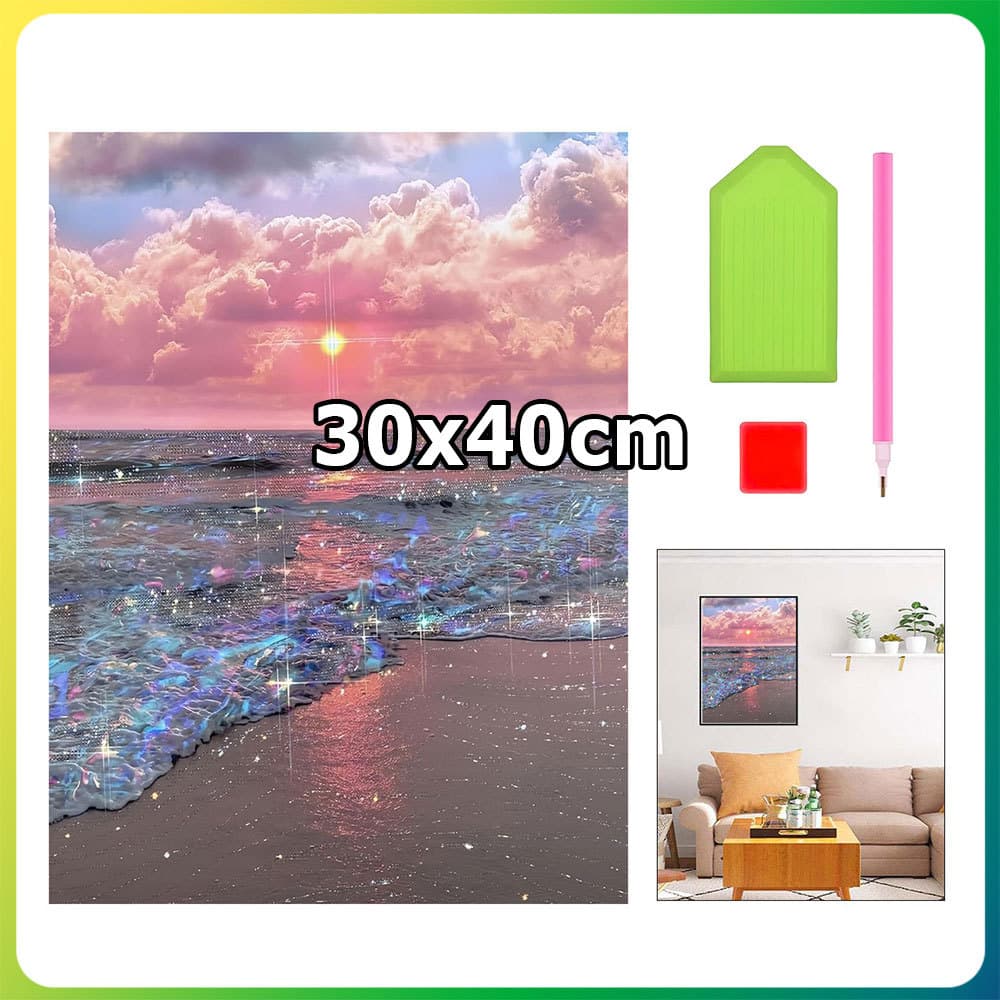 40x30cm rosa nuvem dourada praia quadrado pintura diamante DIY pintura artesanal 5D diamante ponto pintura decoração par