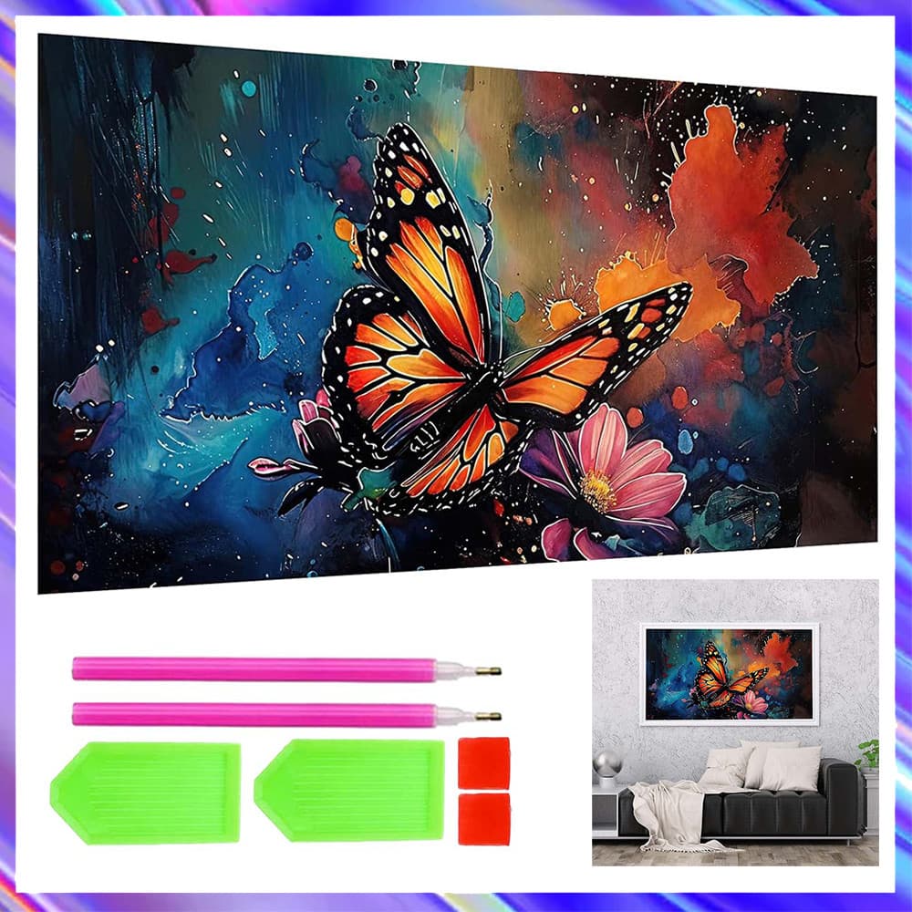 Borboleta, pintura com diamantes quadrados 5D DIY, kit completo de ferramentas para pintura com diamantes, 70 x 40 cm