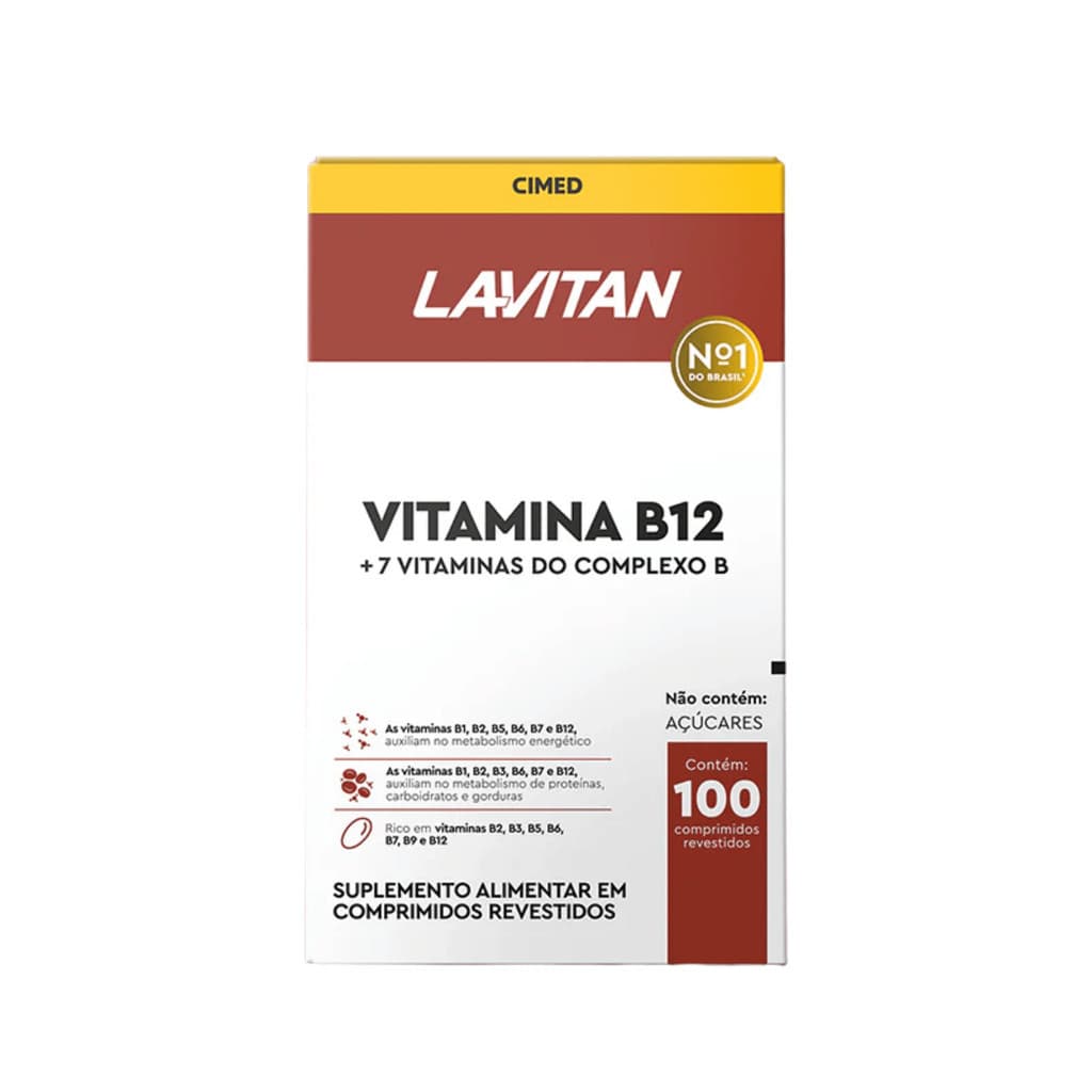 Vitamina B12 Lavitan + 7 Vitaminas do Complexo B Suplemento Alimentar Cimed 100 Comprimidos