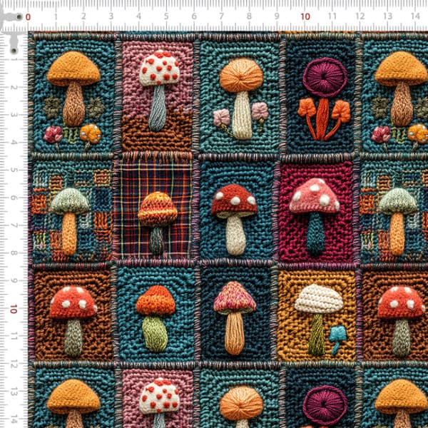 Tecido Tricoline Digital 3D Cogumelos Bordados Costura Pano DIY Patchwork Artesanato Quilt Ateliê