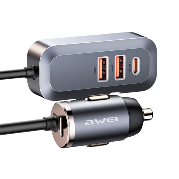 Carregador Veicular 4 Portas Carregamento Rapido C-835 Awei 100W Cinza