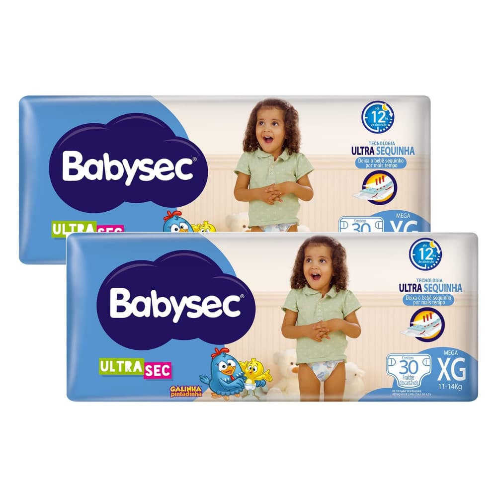 2x BabySec Ultrasec Galinha Pintadinha Mega XG Pacote c/30un – Máxima Proteção e Maciez