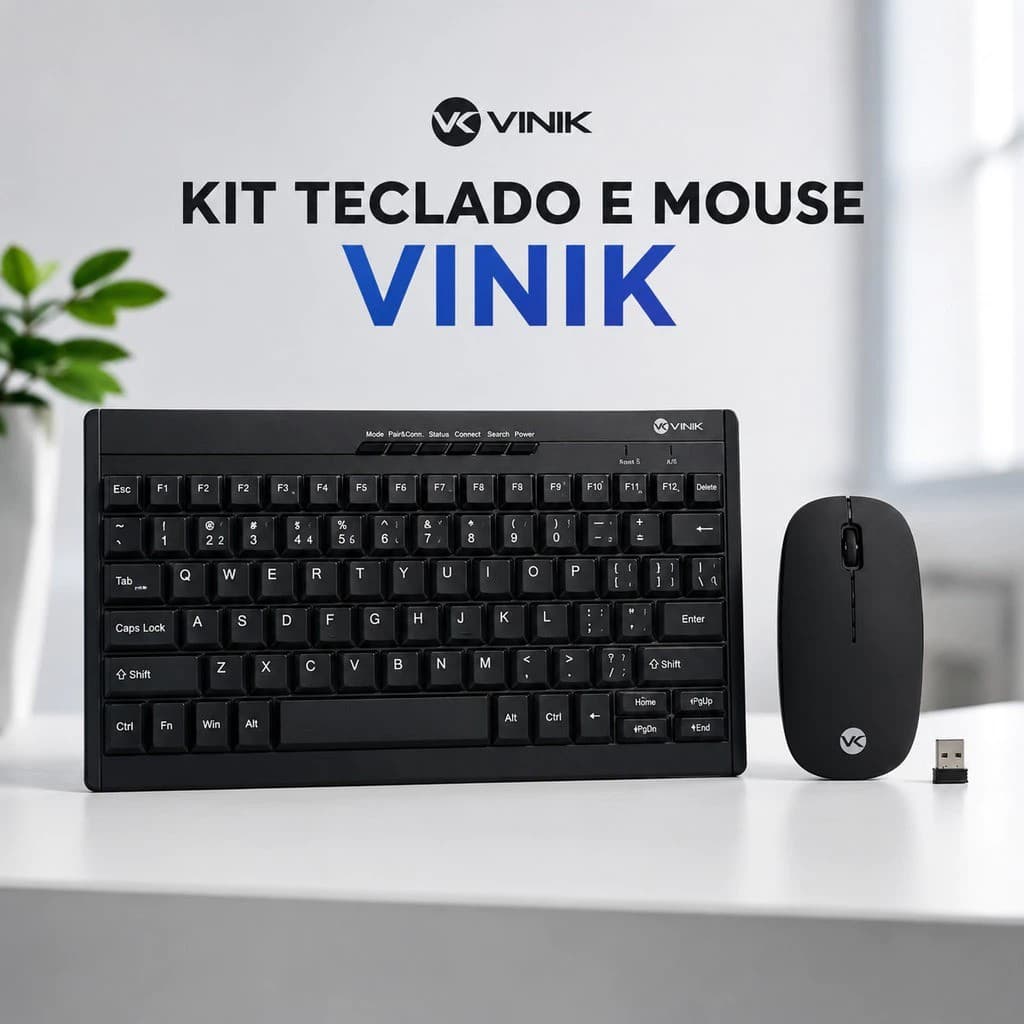 Kit Mini Teclado e Mouse Sem Fio Vinik Dynamic Flat  Dc110 Preto Bluetooth