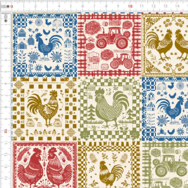 Tecido Tricoline Estampado Azulejos Patchwork Galo da Fazenda  Ateliê Bolsa Criativa