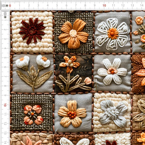 Tecido Tricoline Digital 3D Florais Nos Quadriculados Patchwork Costura Ateliê Pano DIY Artesanato