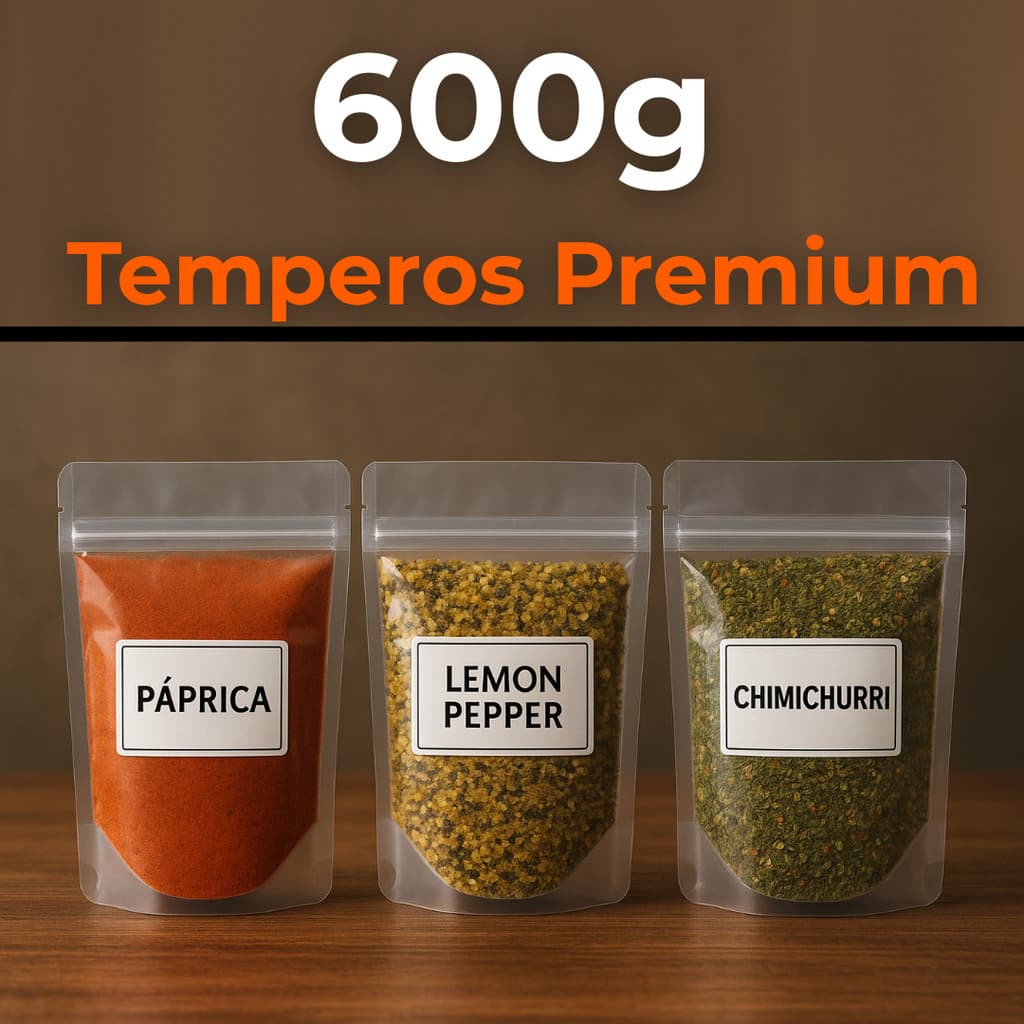 Kit de Temperos 600g – Lemon Pepper, Páprica Defumada, Chimichurri – Premium Gourmet
