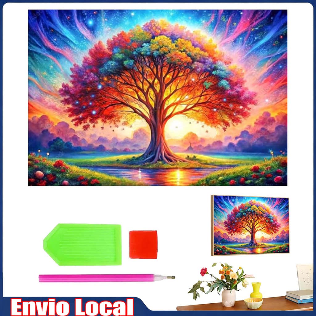 Árvore colorida, Kit de pintura diamante adulto, pintura de diamante quadrado 5D, arte artesanal 30 x 40 cm