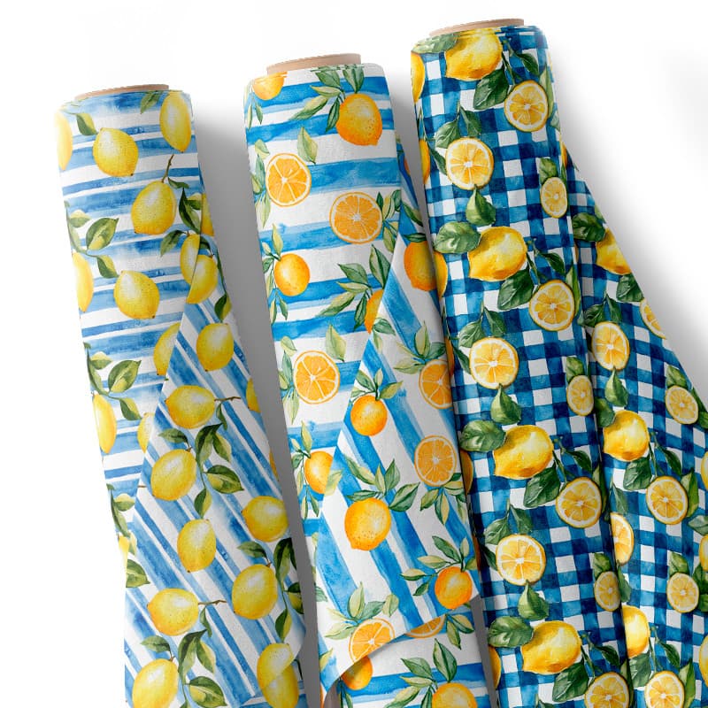 Tecido Sarja Impermeavel Estampada Efeito 3D Limões Siciliano Listras Xadrez Bolsa Costura Patchwork