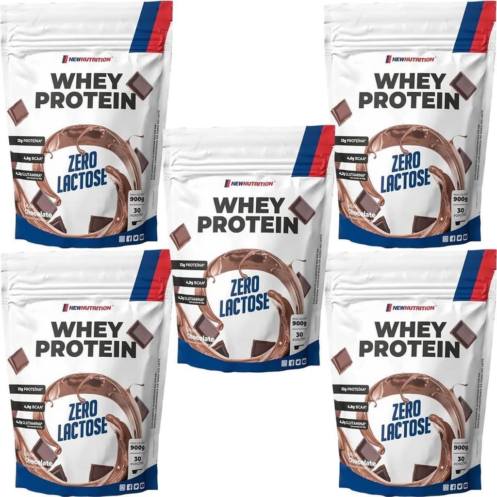 Kit 5X Whey Protein Zero Lactose - 900g Refil Chocolate - NewNutrition