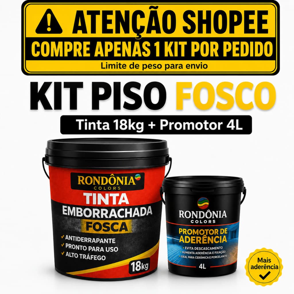 Kit Tinta Piso Fosca Emborrachada 18kg Promotor 4L Para Piso Liso Cerâmica Concreto Kit Completo