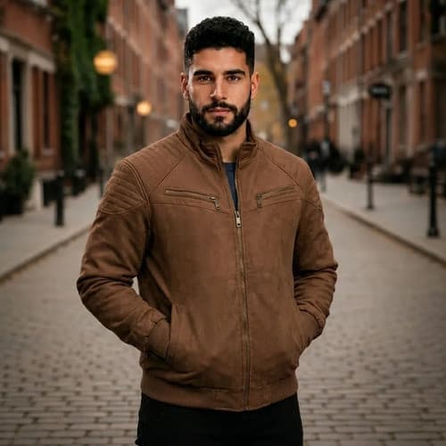 Jaqueta Masculina Casual em Suede com Forro Peluciado Casaco Camurça Inverno