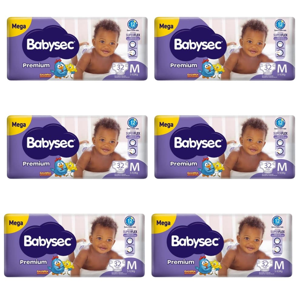 6x Fralda BabySec Premium Galinha Pintadinha Mega M 32 Unidades – Conforto e Proteção o Dia Todo