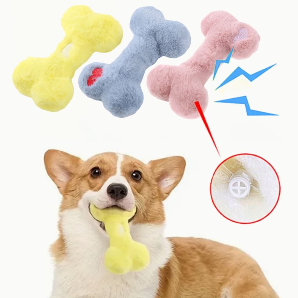 Brinquedo para cachorro de estimação ossos de pelúcia lavável contém BB latindo som brinquedo Molar interativo