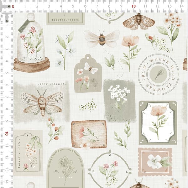 Tecido Tricoline Digital Jardim Botânico Vintage Costura Artesanato Patchwork Pano DIY Quilt