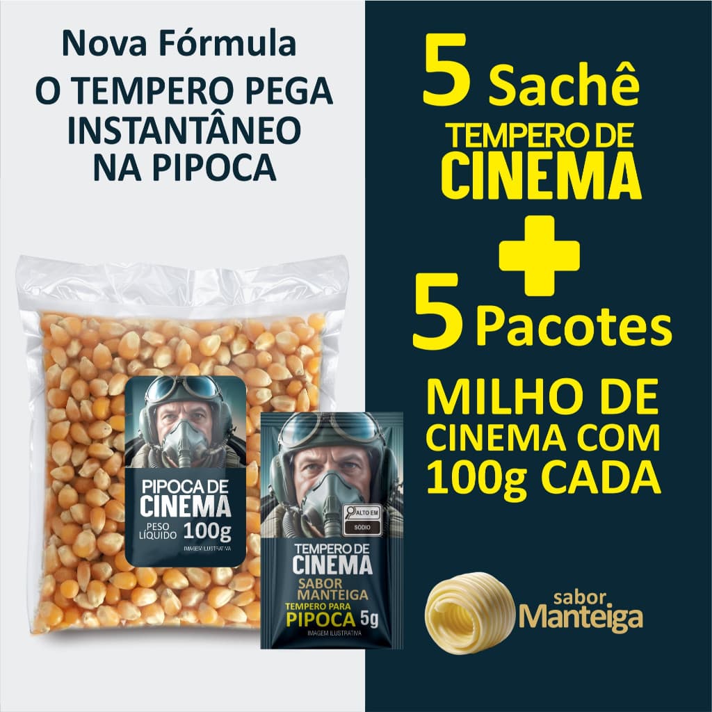 MILHO DE CINEMA 500G + 5 SACHE DE TEMPERO PARA PIPOCA - Mais Tempero - MAIS TEMPERO OFICIAL