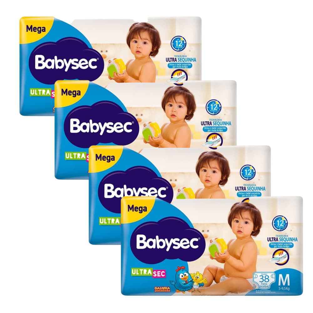 Kit 4x Fralda BabySec Ultrasec Galinha Pintadinha Mega M 38un – Ideal para o Dia a Dia