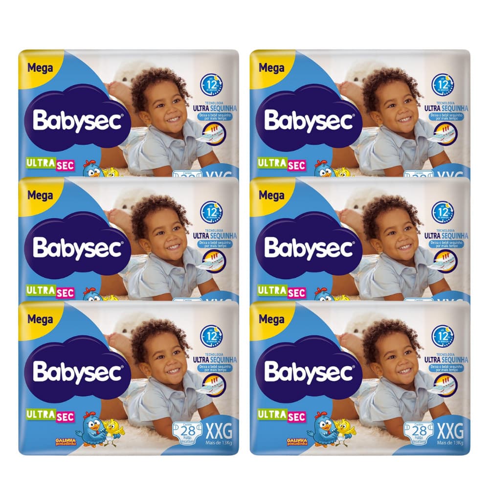 Kit 6x Fralda BabySec Ultrasec Galinha Pintadinha Mega XXG 28un – Super Absorvente e Econômica