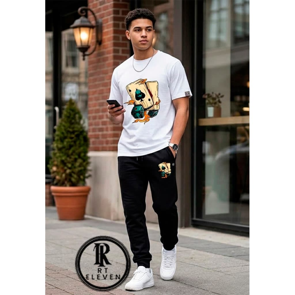 Kit Conjunto Masculino  Cartas Camiseta e Calça moletom  Moda masculina camiseta casual Malha Algodão + calça Moletom CS