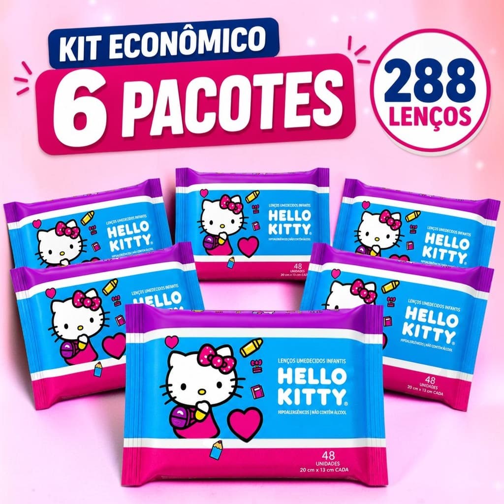 Lenços Toalha Umedecida Hello Kitty Bebe Recem Nascido Premium Pacote 48 unidades cada