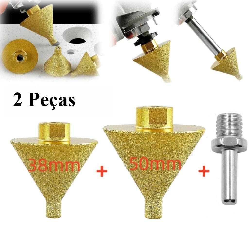 Kit 2 Peças Serra Copo Diamantada M10/M14 38+50mm + Hastes Porcelanato Granito Esmerilhadeira