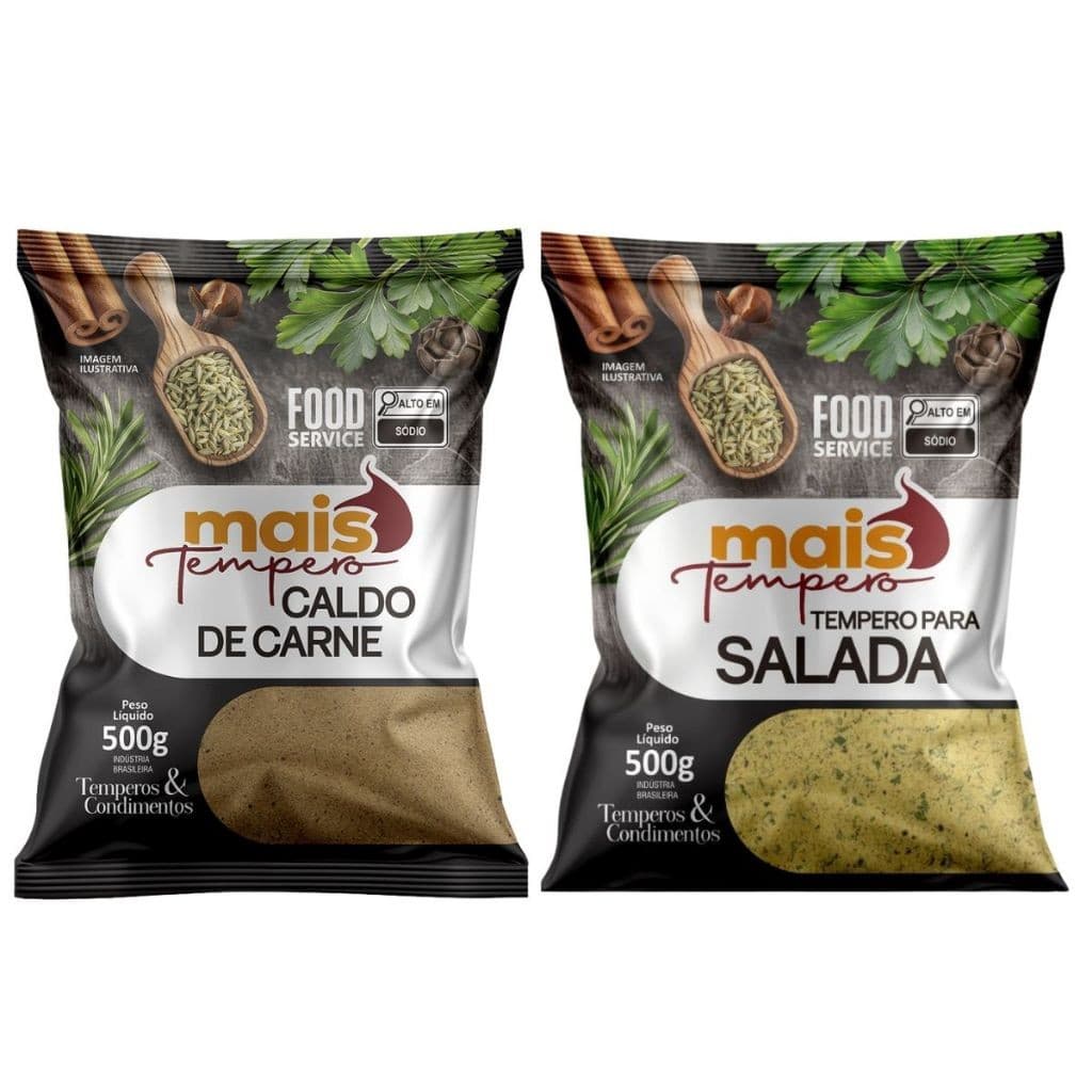 Caldo De Carne + Tempero Para Salada 500g Cada Kit Tempera Tudo Temperos Selecionados - Mais Tempero