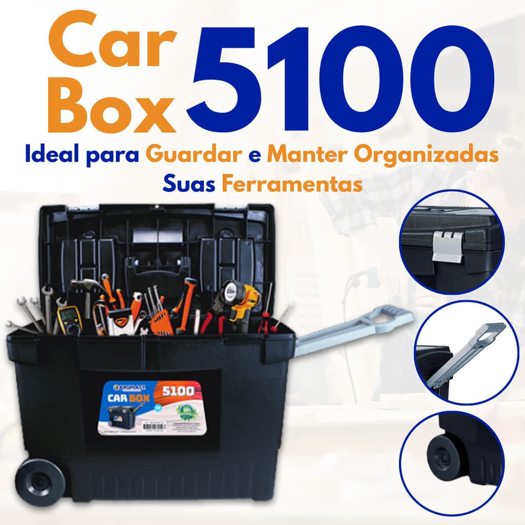 Caixa de Ferramentas Car Box 5100 com Rodas Preta Compartimentos Internos Para Ferramentas Arqplast