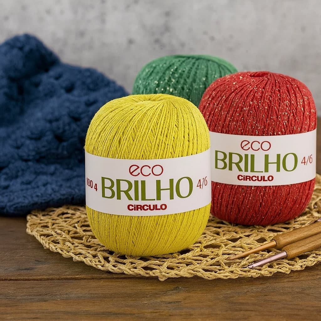Barbante Círculo Eco Brilho 6 400g– Fio com Brilho para Crochê, Tricô e Artesanato