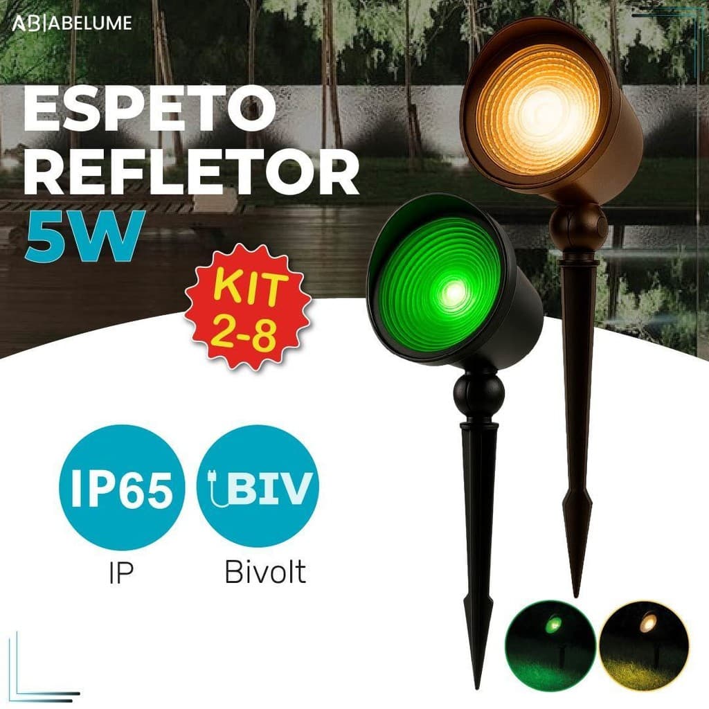 Kit 6 Luminária Espeto Jardim 5W Led Refletor Grama A Prova Dágua IP65 Luz Quente ou Verde Bivolt