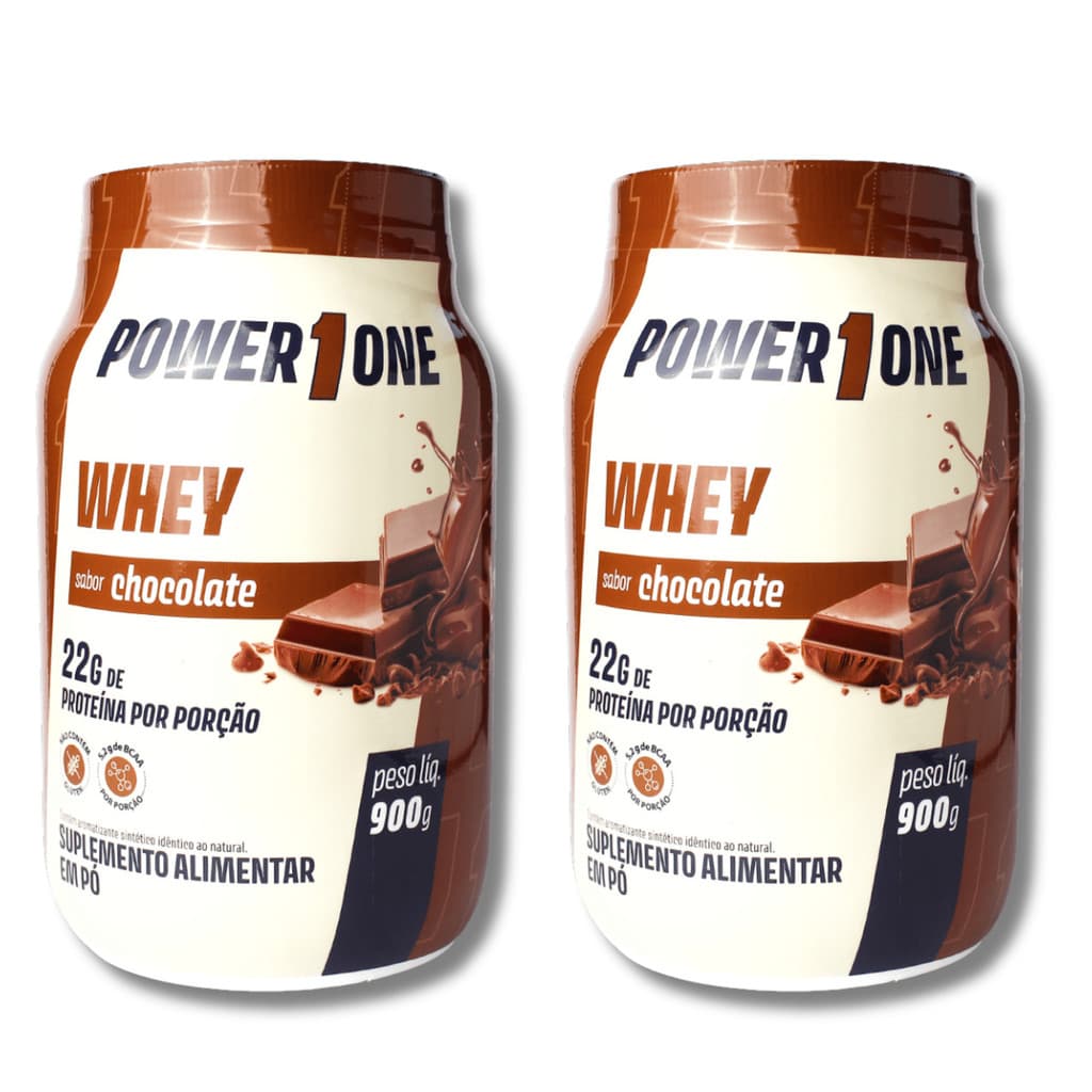 2 Whey Protein Concentrado Power1One Chocolate 900g 22g Proteína Por Porção Suplemento