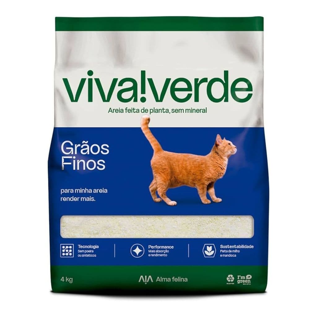 AREIA SANITÁRIA VIVA VERDE PARA GATOS GRÃOS FINOS 4KG