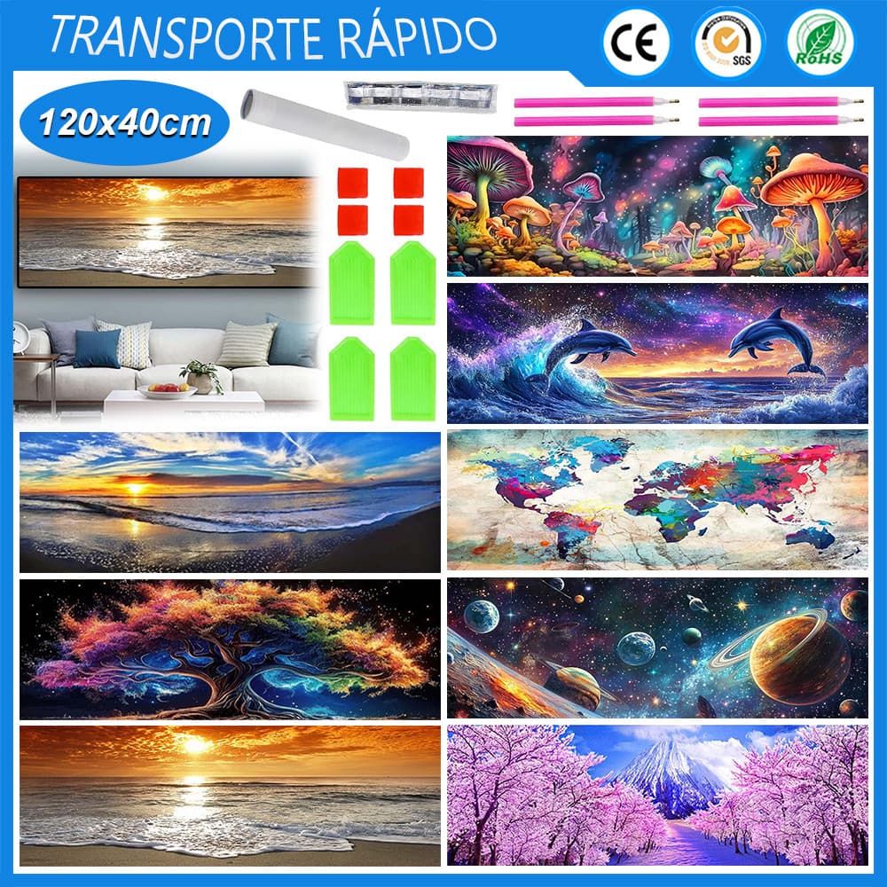 Conjunto de pintura de diamante redondo 5D 120x40cm Pintura artística feita à mão Decorações de parede para casa